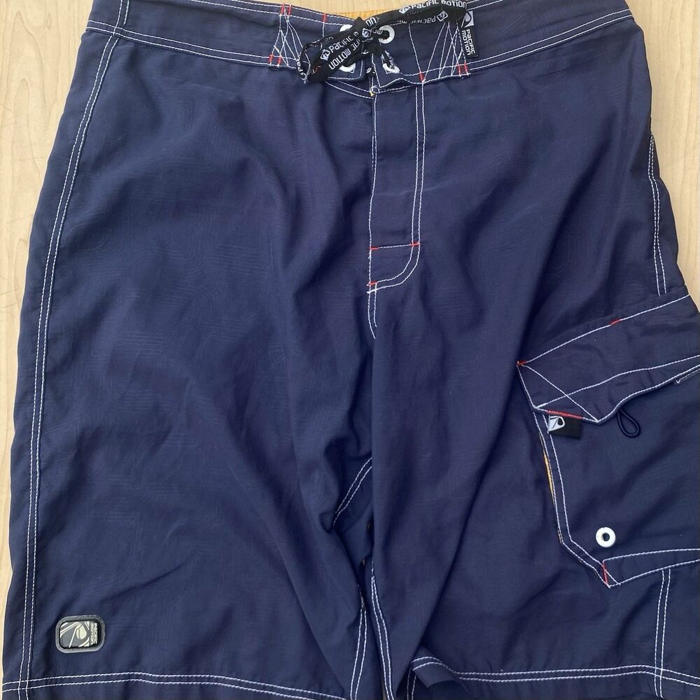 Pacific Motion Men’s L Surf Skate Board Shorts Swim Trunks Lace Up Cargo Navy